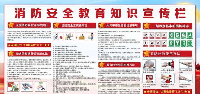 消防安全教育知识宣传栏图片(7087x3543)psd模版下载