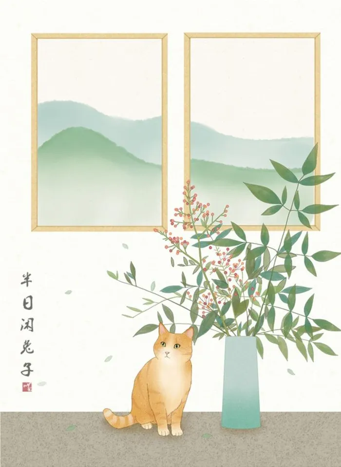 猫 插画图片(600x848)psd模版下载