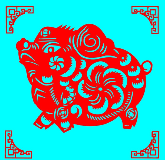 猪剪纸图片ai矢量模版下载