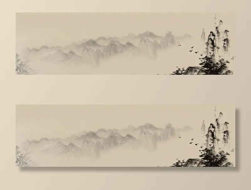 中国风山水画图片(1920x600)psd模版下载