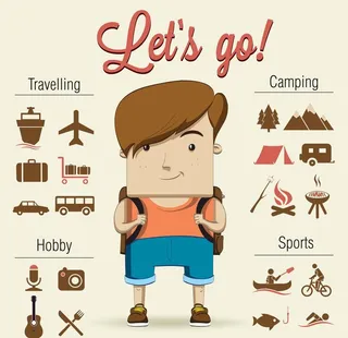 手绘卡通形象旅行者插画设计矢量图片