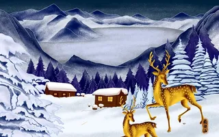 长白山手绘烫金城市图片