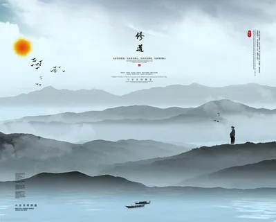 中国水墨山水风景禅境图片