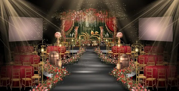 红墨绿撞色欧式婚礼图片