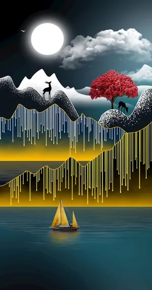 金色麋鹿山水线条玄关图片