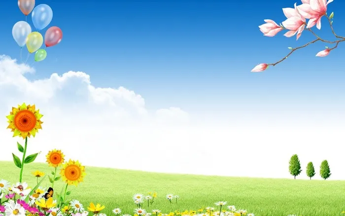 蓝天白云绿草地图片