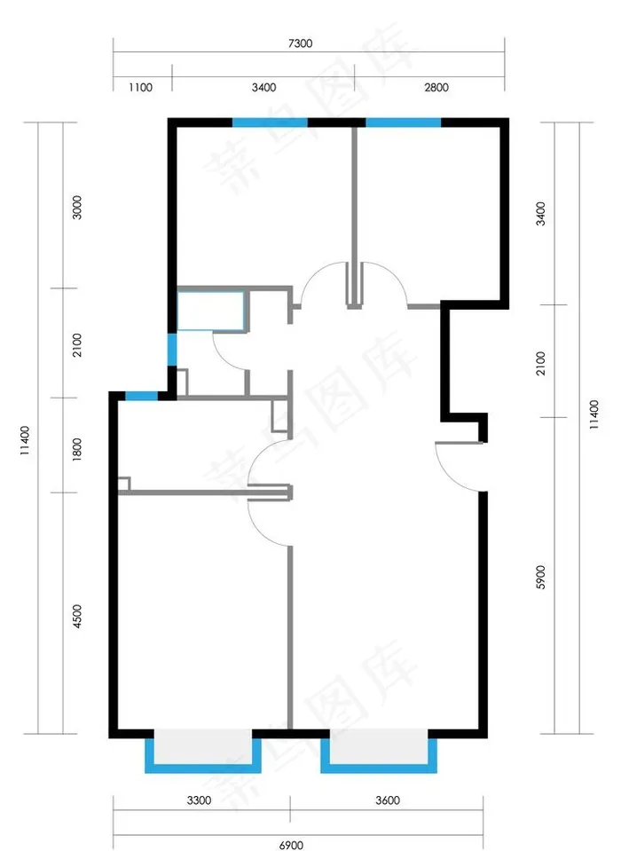四室两厅房屋户型图图片ai矢量模版下载