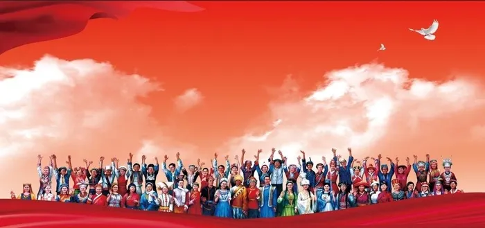 民族团结展板背景图片(8640x4320)psd模版下载