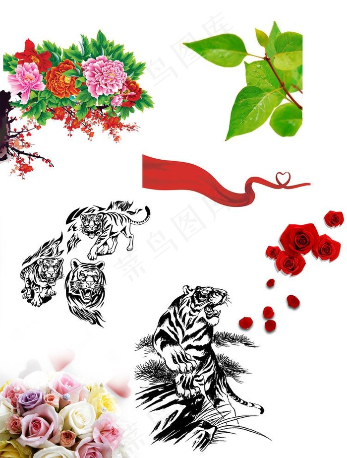 牡丹花束 心形丝带图片