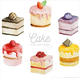 一套水彩的蛋糕插图图片