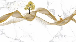 线条发财树麋鹿背景墙图片