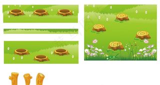 树头  草地  木头   花图片