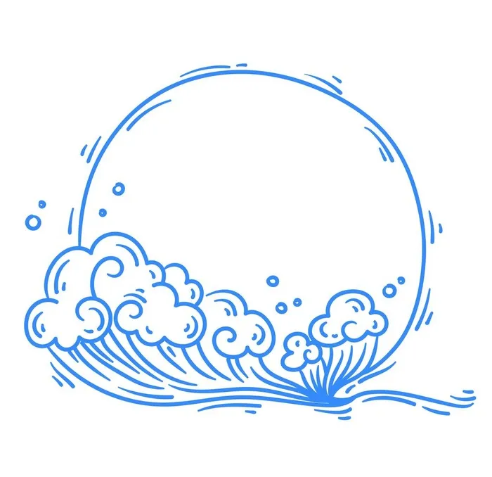 线描祥云圆形边框插画海浪边框图片