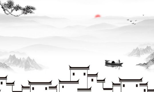 水墨徽派建筑背景墙图片
