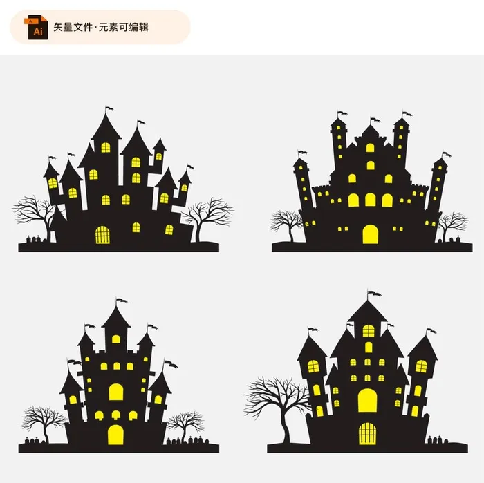 万圣节恐怖城堡矢量素材图片