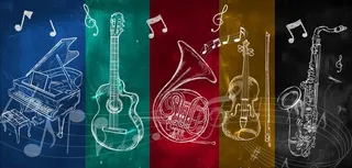 个性手绘音符乐器背景墙图片
