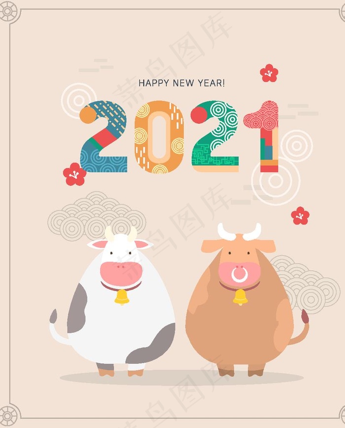 2021牛年卡通海报图片ai矢量模版下载