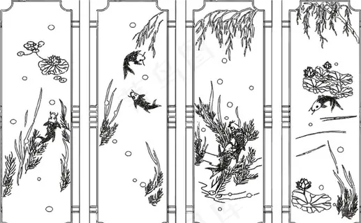 矢量手绘中国风屏风图片