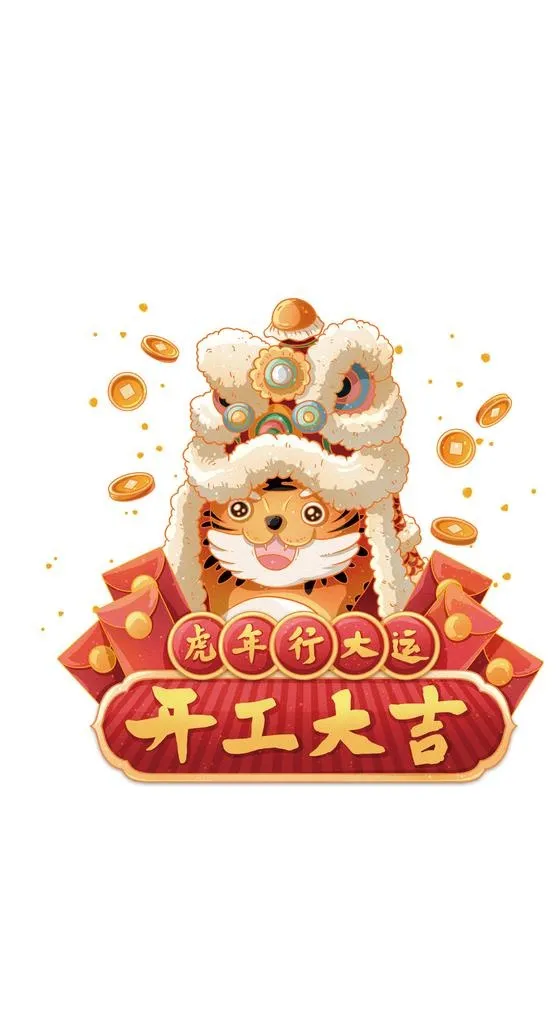 国潮风开工大吉卡通元素图片(1024x1780)psd模版下载