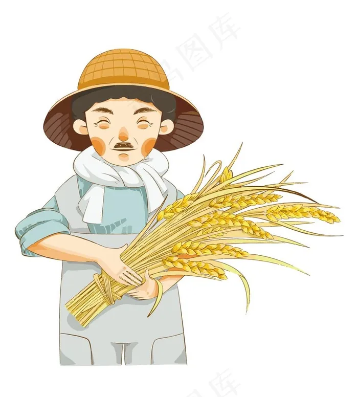 卡通农民抱麦穗丰收喜悦图片ai矢量模版下载