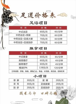 中医价目表 推拿海报 图片