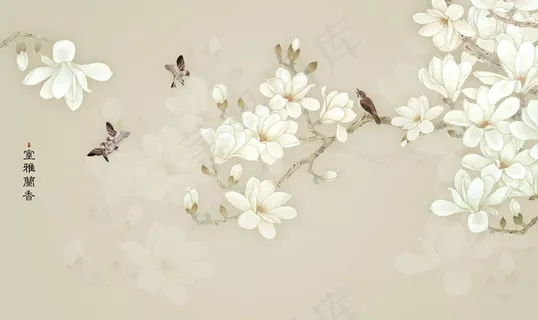 花鸟背景墙 中式背景墙 装饰画图片