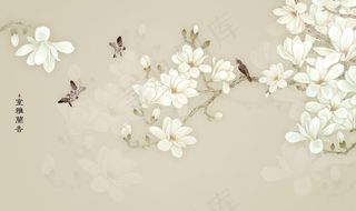 花鸟背景墙 中式背景墙 装饰画图片