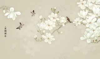 花鸟背景墙 中式背景墙 装饰画图片