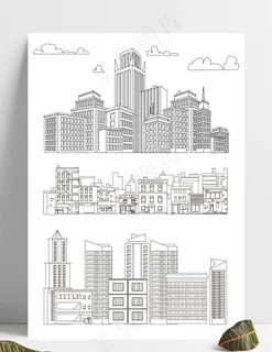 线描可爱卡通城市建筑高楼大厦手图片