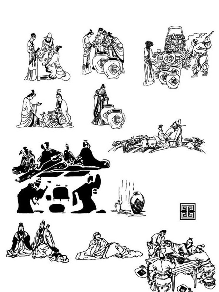 手绘古代人图片eps,ai矢量模版下载