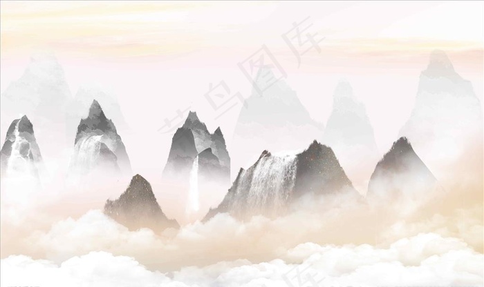 水墨山水图片psd模版下载