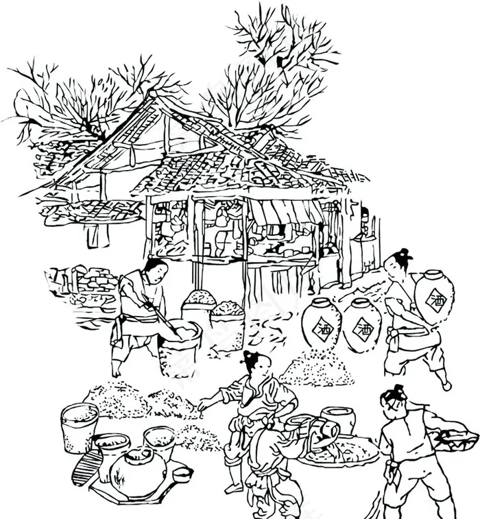 酿酒图古代传统行业白酒酿造图片