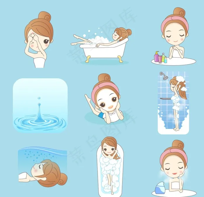 卡通女孩美容图片ai矢量模版下载