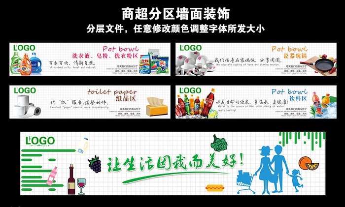 商超分区墙面装饰分类牌超市装修图片(6803x1417)psd模版下载