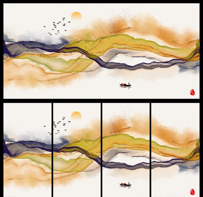 新中式抽象意境水墨画图片(8000x3889)psd模版下载