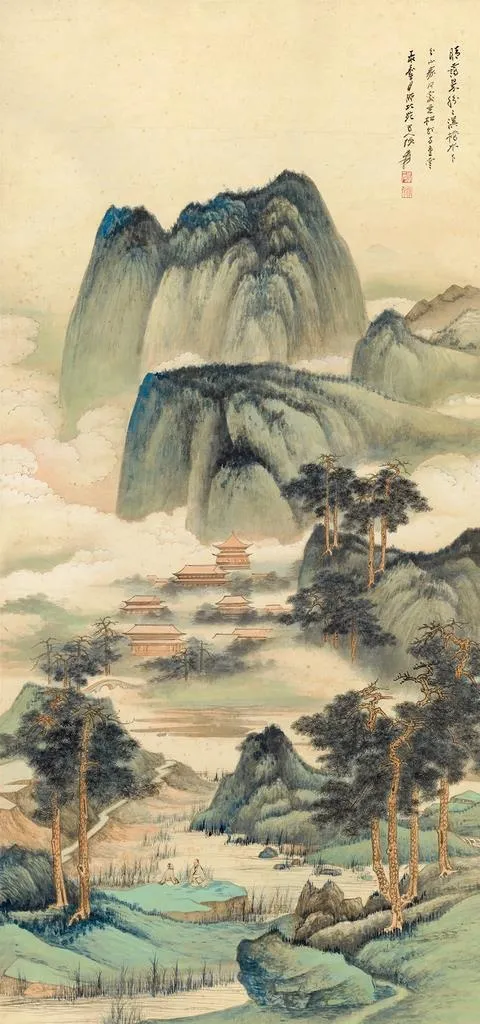 张大千晴蔼仙阁玄关画图片
