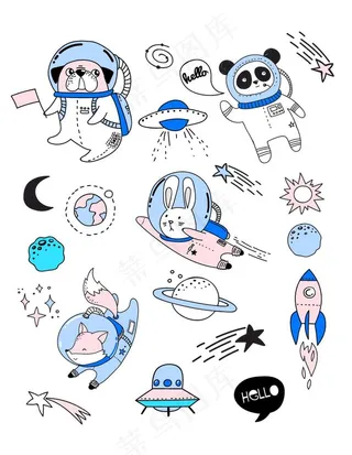 可爱太空人入侵手绘图案图片