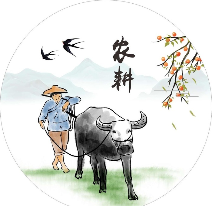 农耕水墨画图片cdr矢量模版下载