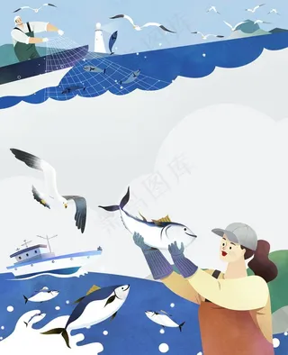 捕鱼 海鸥 渔夫 渔船 出海图片