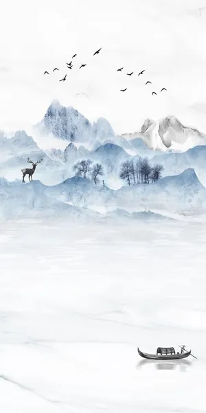 新中式水墨山水玄关装饰图片 新中式水墨山水玄关装饰图片
