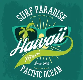 夏威夷海滩度假标签矢量图下载图片