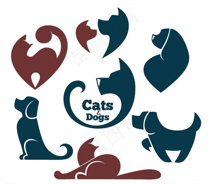 猫和狗标志图片ai矢量模版下载