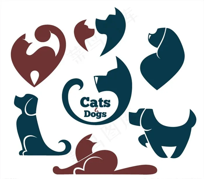 猫和狗标志图片ai矢量模版下载