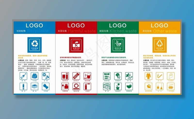 垃圾分类 有害 厨余 可回收图片cdr矢量模版下载