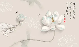 新中式荷花背景墙图片
