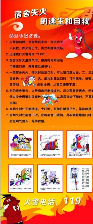 宿舍失火的逃生和自救X展架图片