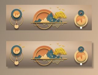 现代抽象山水发财麋鹿装饰画图片