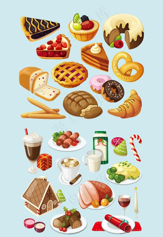 AI矢量手绘面包食品食物图片