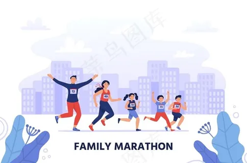家庭运动慢跑创意插画图片