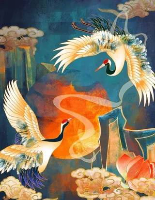 国潮重彩风仙鹤图片